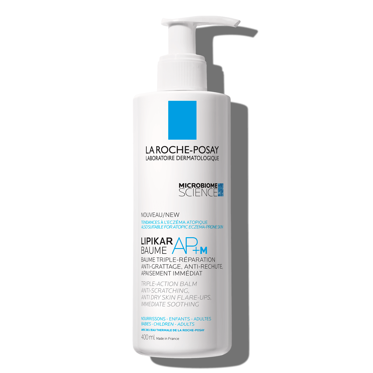 La Roche Posay Tělová péče Lipikar Balzám AP + 400ml Relipidační balzám Proti podráždění Svědění 000 3337872418570 Přední Silný stín
