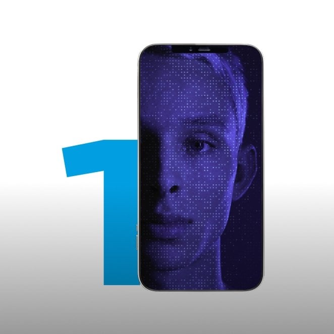 boy face on the cell phone screen